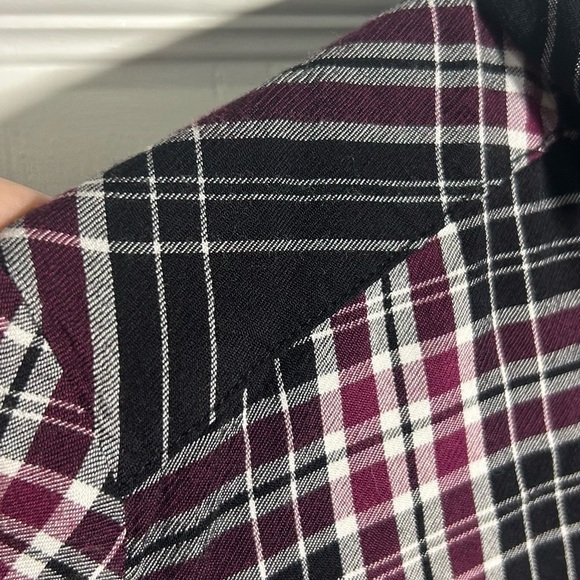 Bass Women’s plaid button up belted Shirt Dress Size Medium Black White Burgundy - Picture 4 of 10